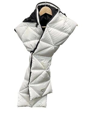 PRADA - White Black Polyamide Polyester Leather Scarf